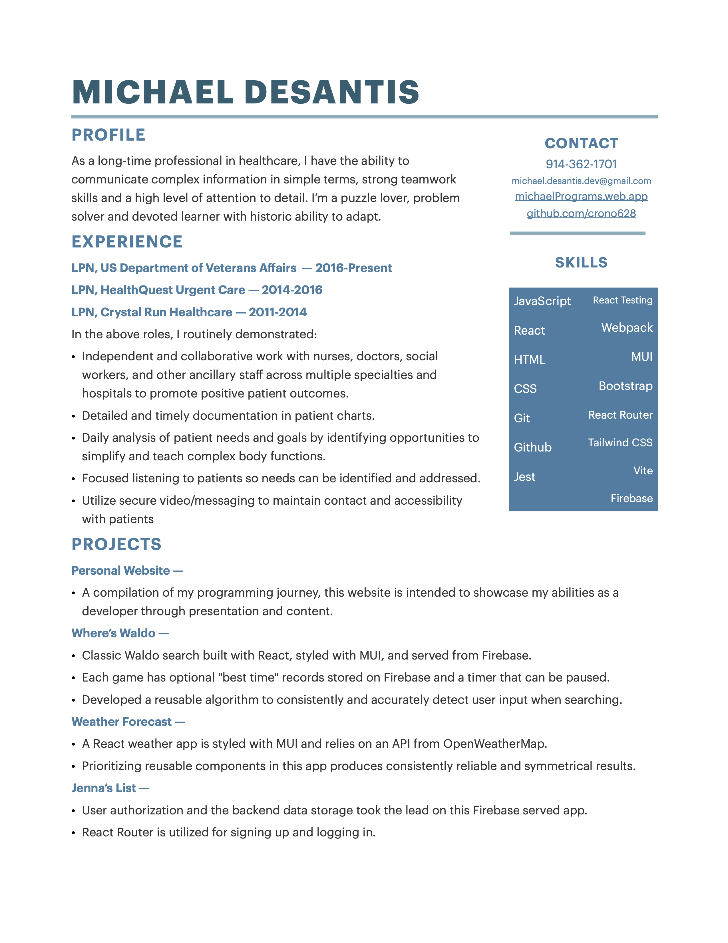 Michael DeSantis Resume